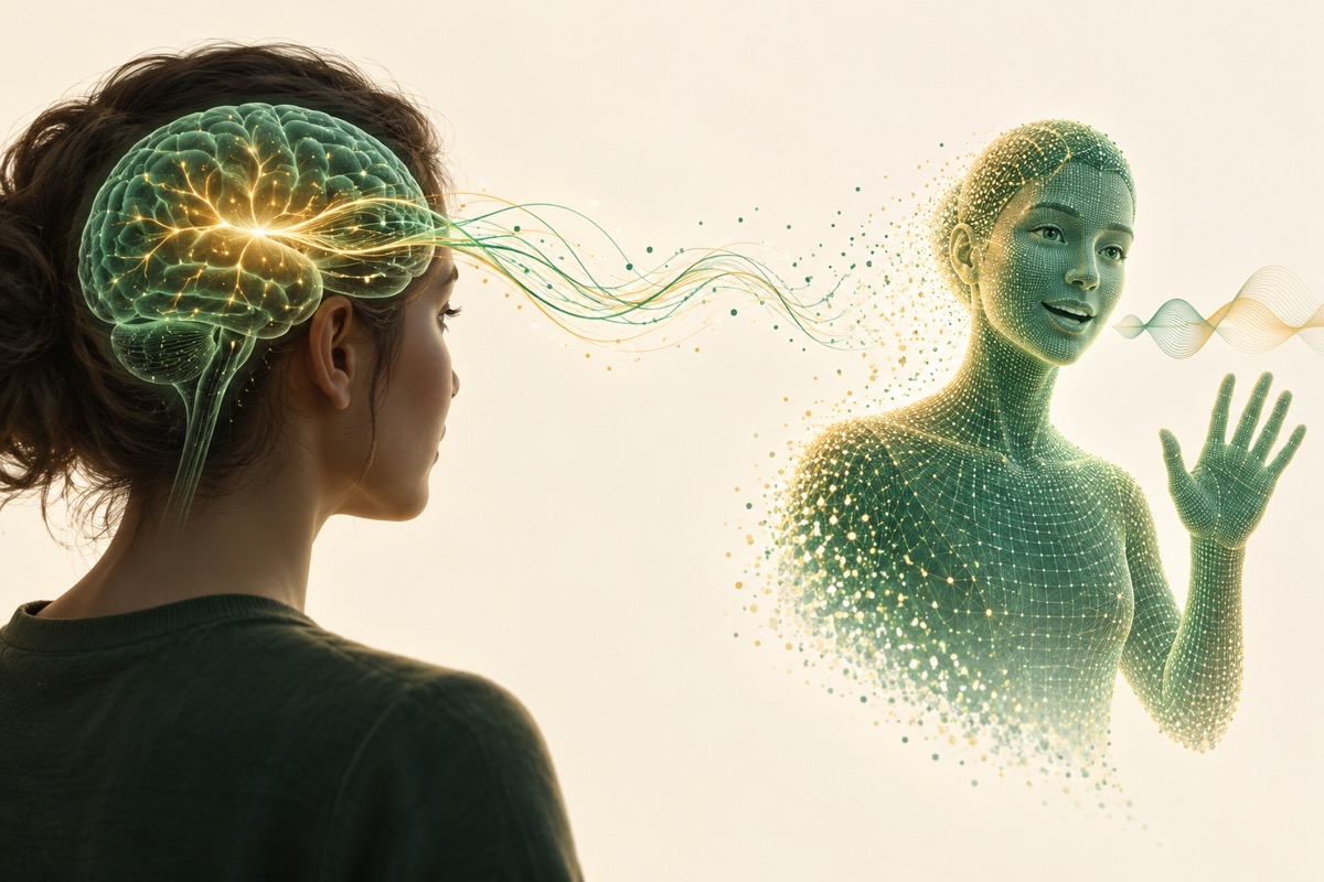 AI-generated representative illustration: Brain signals combine speech and gestures in a digital avatar
