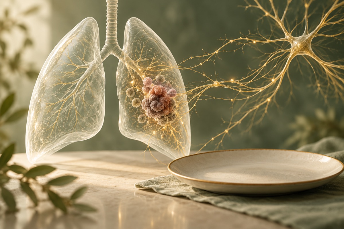 A composition of lungs, nerve fibers and an empty plate — AI-generated representative illustration.